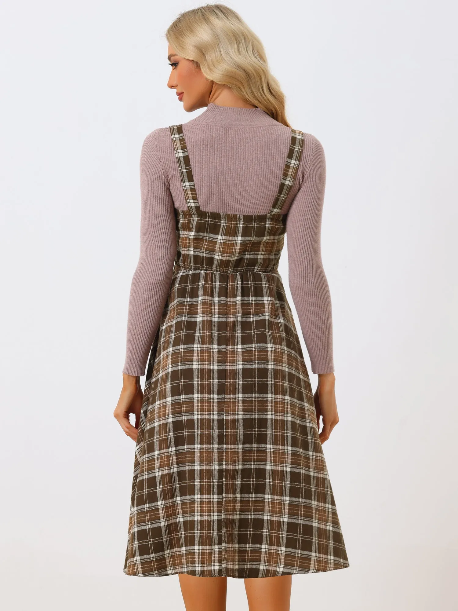 Plaid Overalls Sleeveless Suspender A-Line Pinafore Dress sold by Allegra K product image thumbnail 3