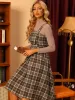 Plaid Overalls Sleeveless Suspender A-Line Pinafore Dress sold by Allegra K