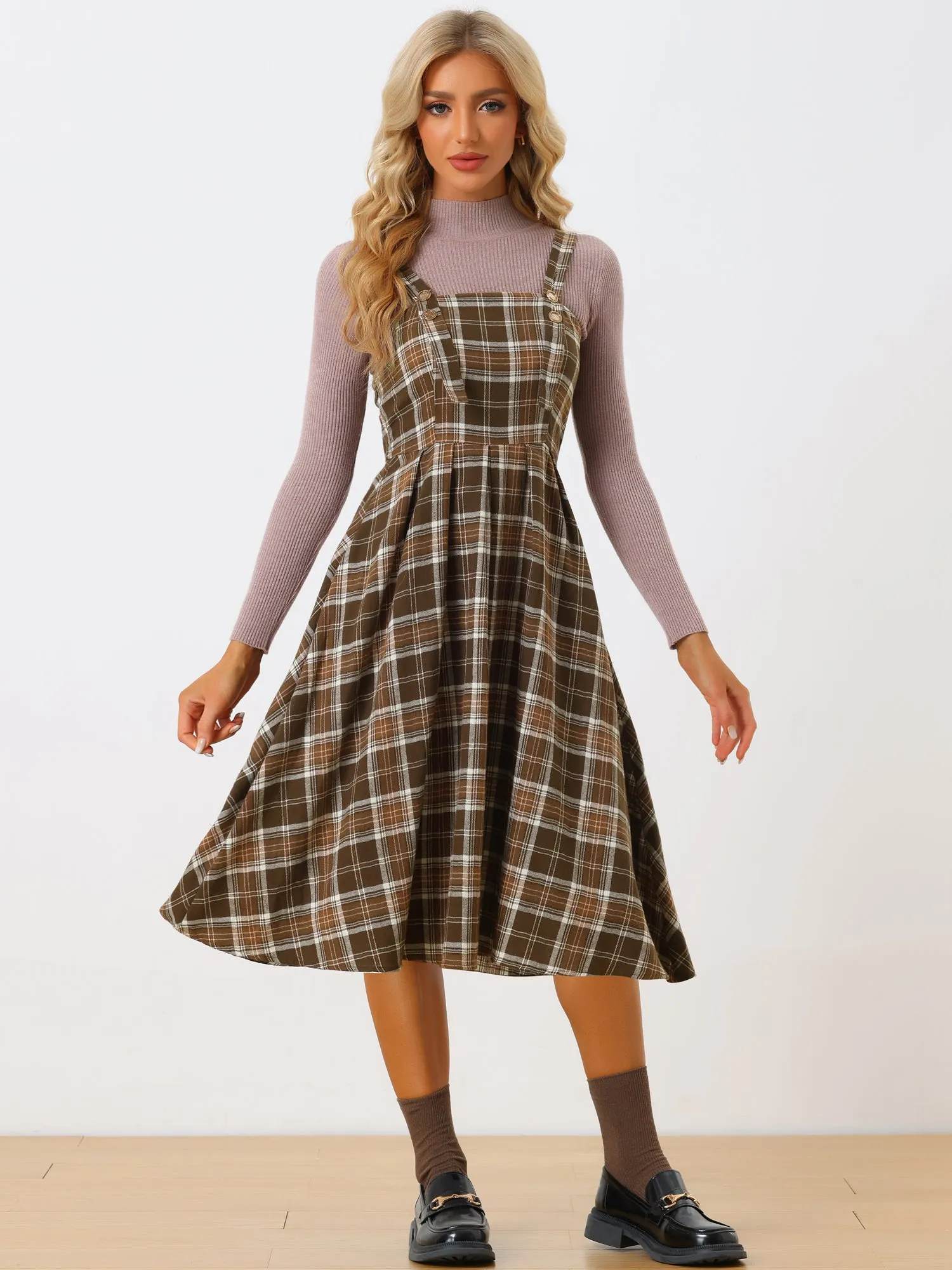 Plaid Overalls Sleeveless Suspender A-Line Pinafore Dress sold by Allegra K product image thumbnail 2