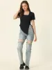 Short Sleeve Square Neck Asymmetrical Split Crop Top sold by Allegra K