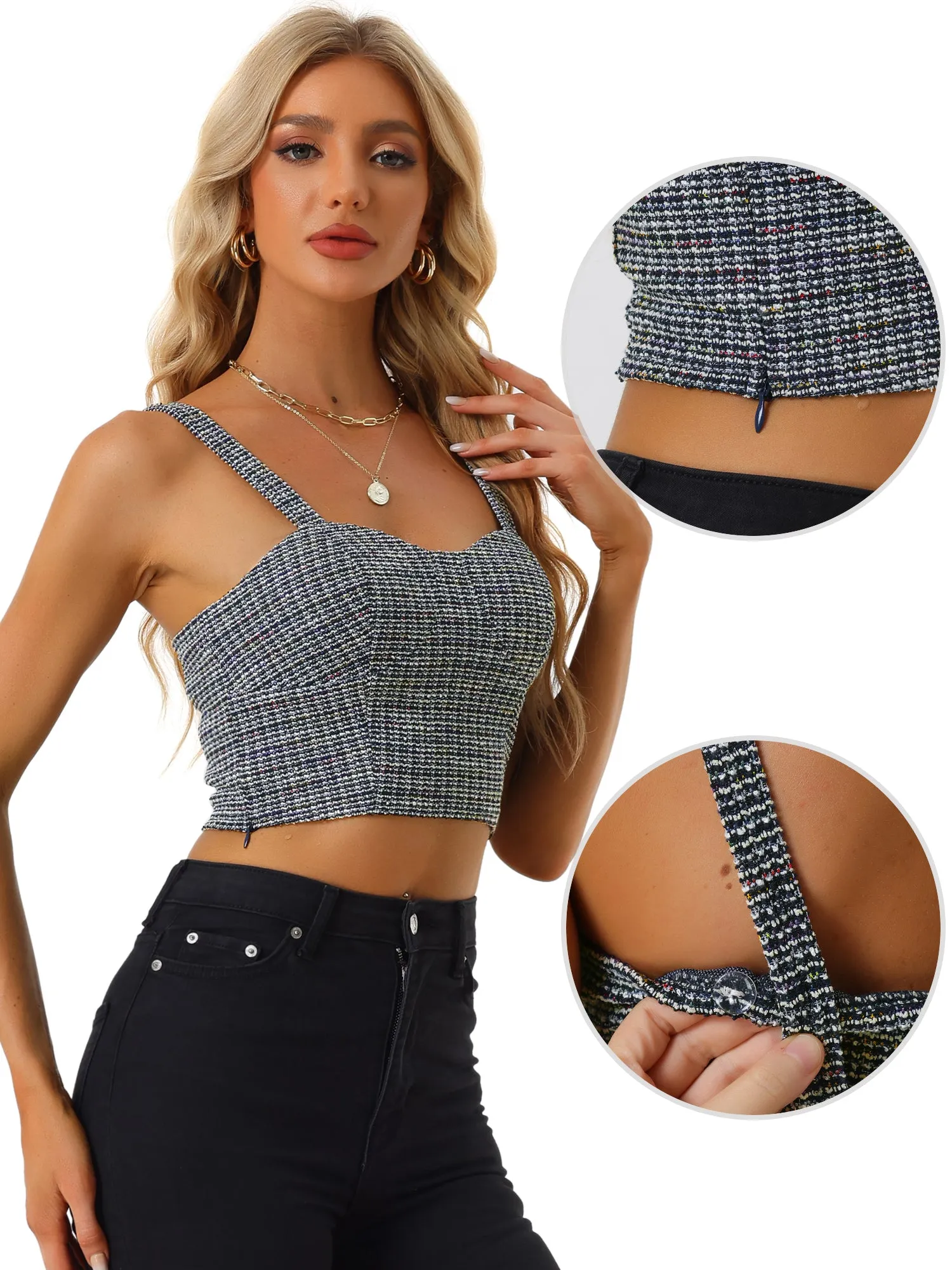 Tweed Plaid Sweetheart Neck Bustier Corset Strap Crop Top sold by Allegra K product image thumbnail 2