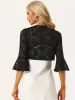 Floral Lace Cardigan Bell Sleeves Open Front Elegant Cropped Shrug Tops sold by Allegra K