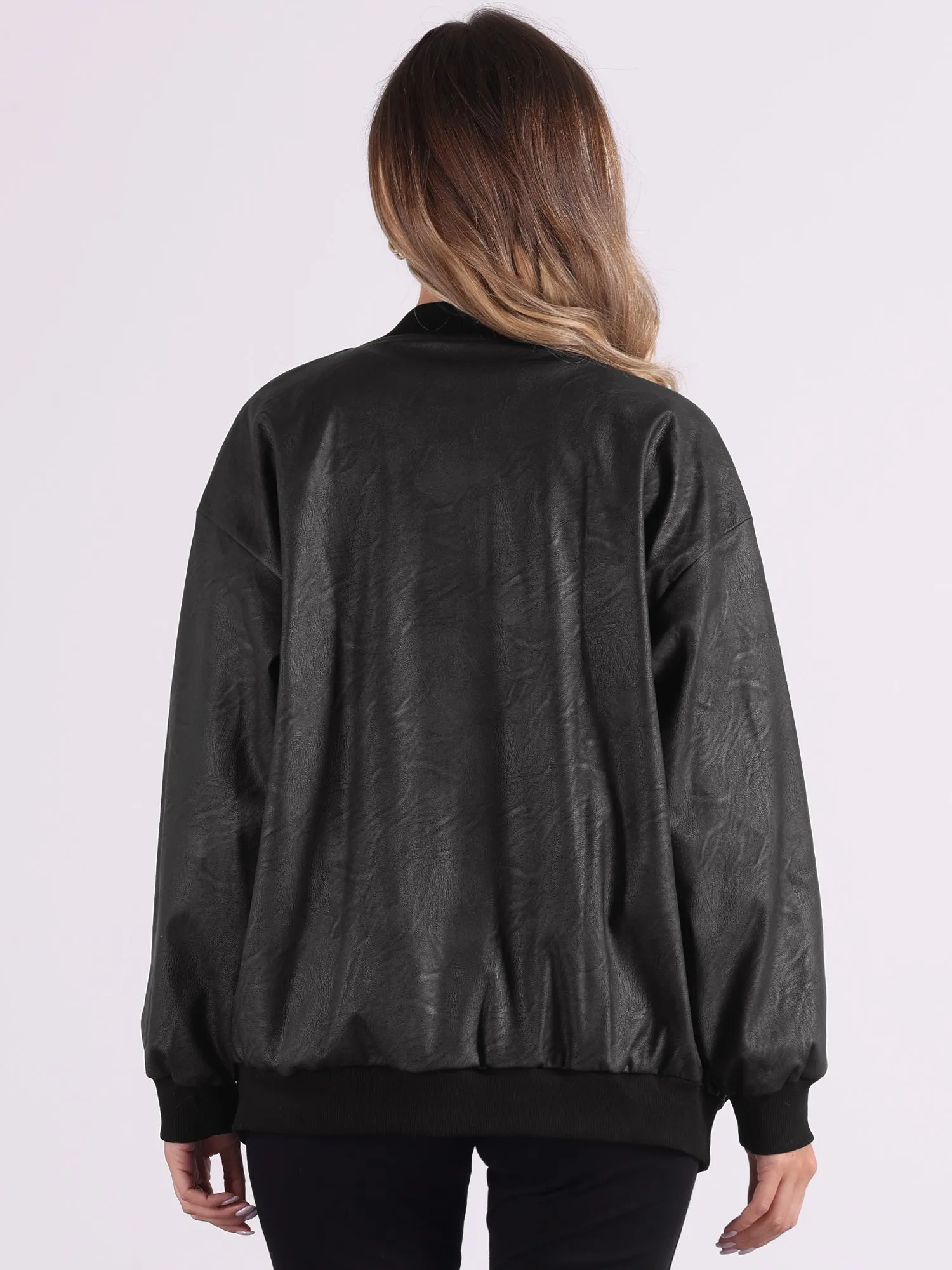 Zip Up Oversized Faux Leather Moto Bomber Jacket sold by Allegra K product image thumbnail 2