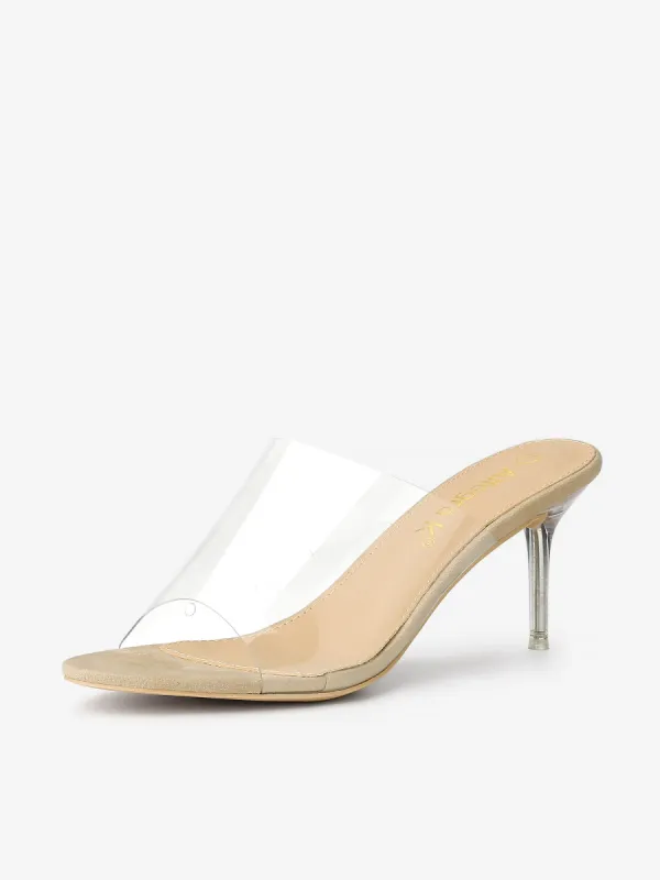 Clear Strap Open Toe Slip On Stiletto Heel Slide Sandals sold by Allegra K
