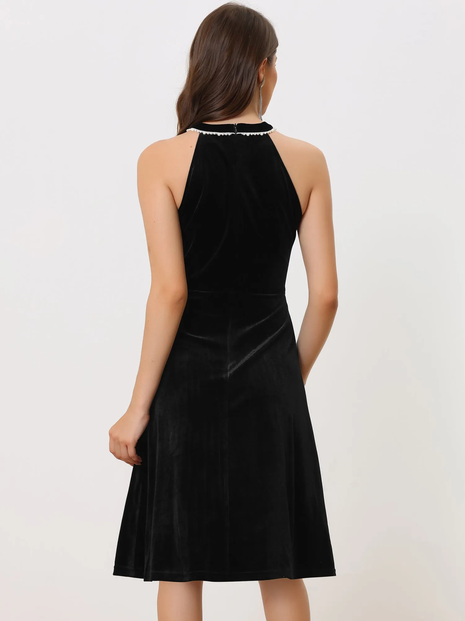 Formal Velvet Pearl Sleeveless Cocktail Halter Dress sold by Allegra K product image thumbnail 3