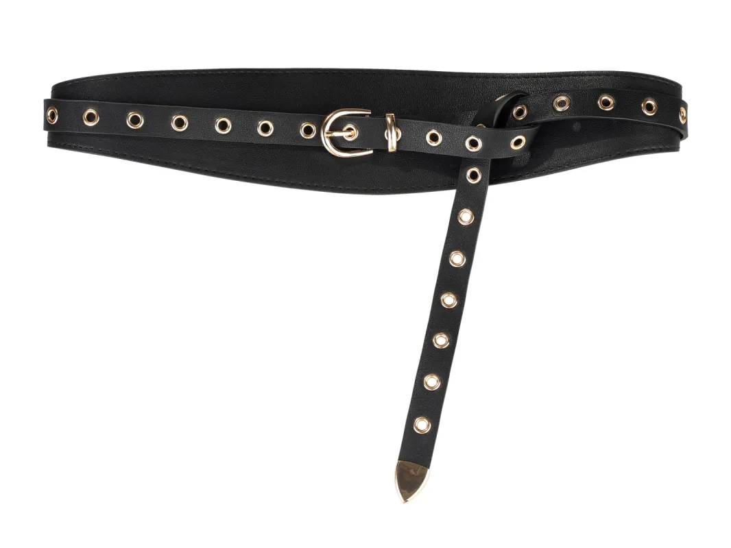 Wide Waist Dresses Faux Leather Waistband Metal Buckle Belt sold by Allegra K