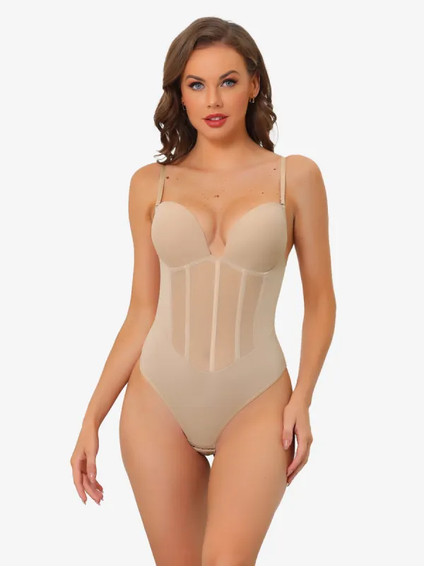 Mesh Panel Leotard Tummy Control Sculpting Body Shaper Shapewear Bodysuit sold by Allegra K
