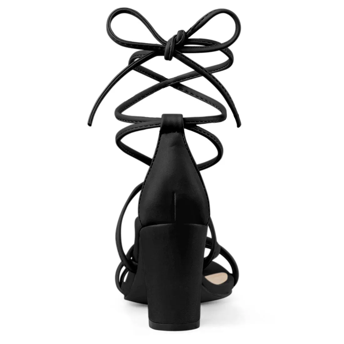 Lace Up Strappy Straps Chunky Heel Sandals sold by Allegra K product image thumbnail 4