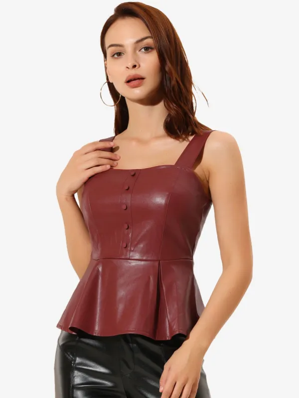 Women PU Leather Bustier Crop Top Gothic Punk Corset Peplum CropTop sold by Allegra K