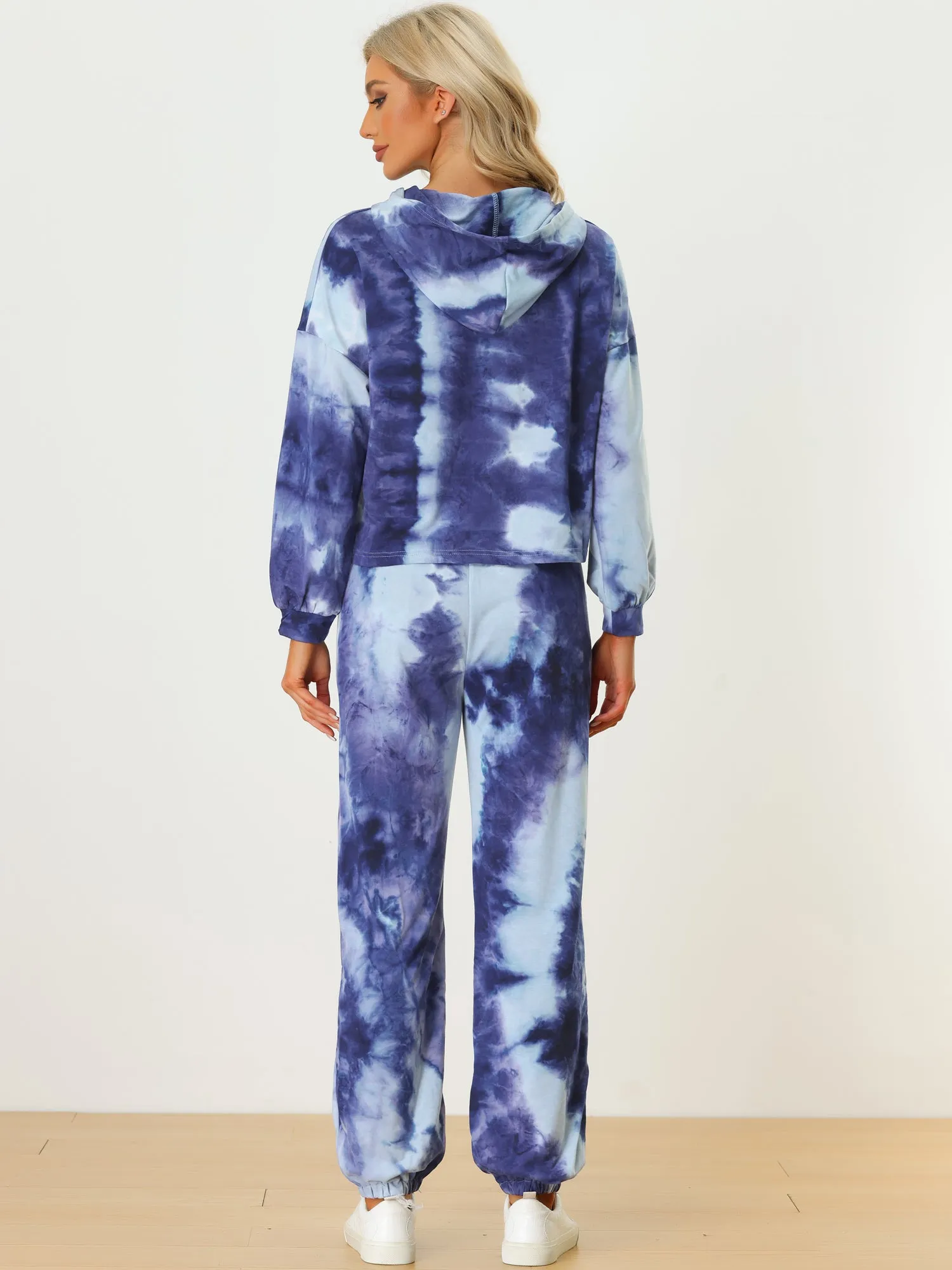 2PCS Tie Dye Pullover Hoodie & Drawstring Jogging Tracksuit Sports Outfit sold by Allegra K product image thumbnail 3