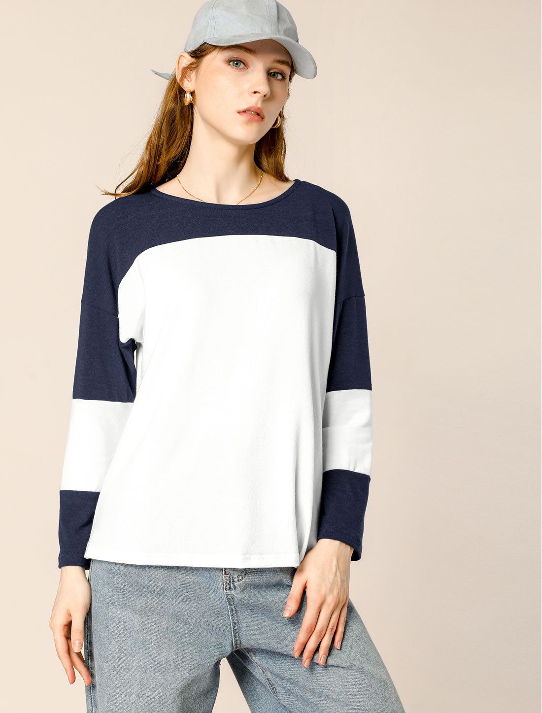 Long Sleeve Color Block Crew Neck Raglan Comfort T-Shirt Knit Tops sold by Allegra K product image thumbnail 2