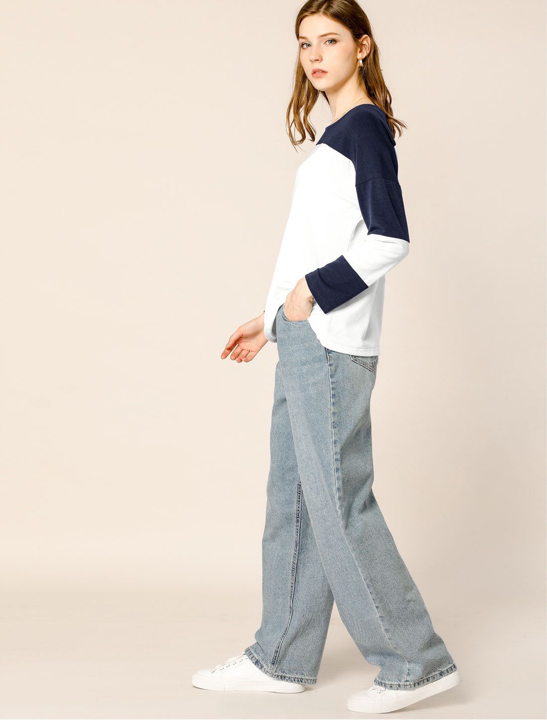 Long Sleeve Color Block Crew Neck Raglan Comfort T-Shirt Knit Tops sold by Allegra K product image thumbnail 3