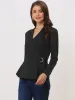 Long Sleeve Peplum Top Casual V Neck Tie Waist Wrap Blouse sold by Allegra K
