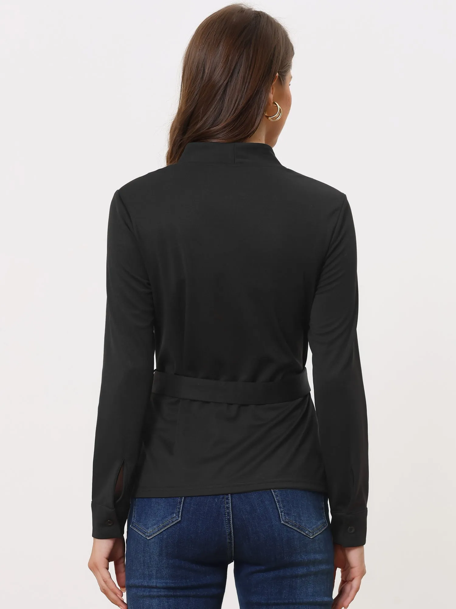 Long Sleeve Peplum Top Casual V Neck Tie Waist Wrap Blouse sold by Allegra K product image thumbnail 3
