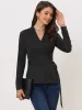 Long Sleeve Peplum Top Casual V Neck Tie Waist Wrap Blouse sold by Allegra K