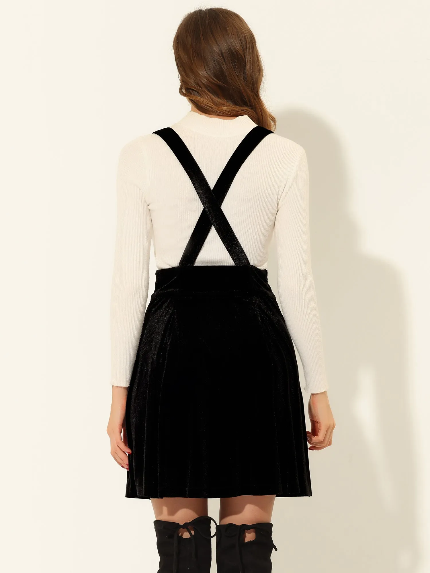 Suspender Velvet High Waist A-Line Overall Skirt sold by Allegra K product image thumbnail 3