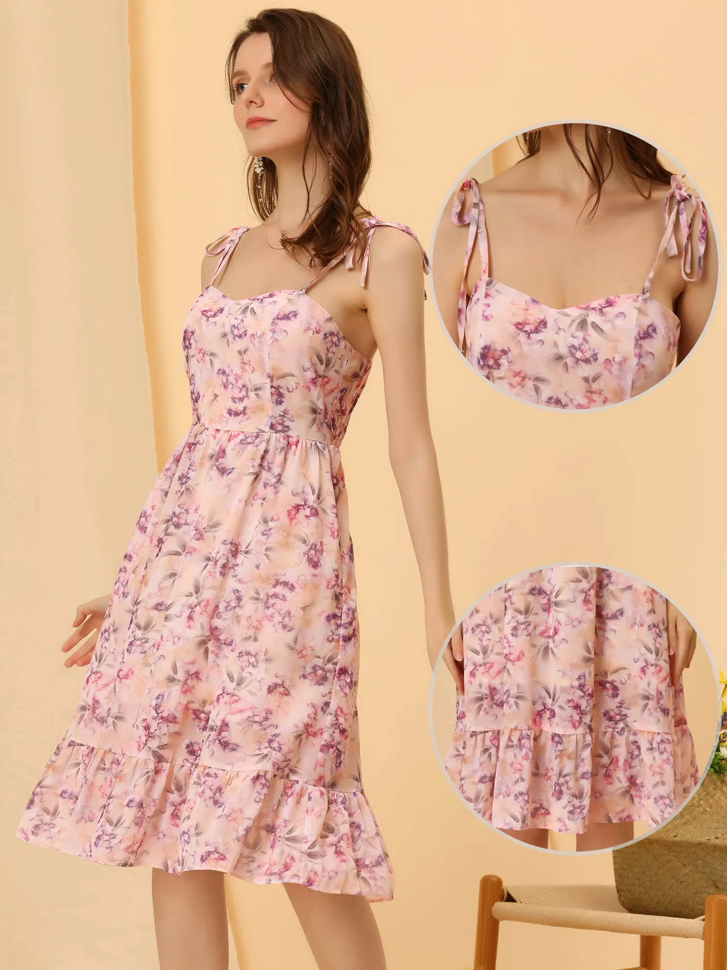 Floral Spaghatti Straps Sweetheart Neck Ruffed Hem Casual Dress sold by Allegra K product image thumbnail 2