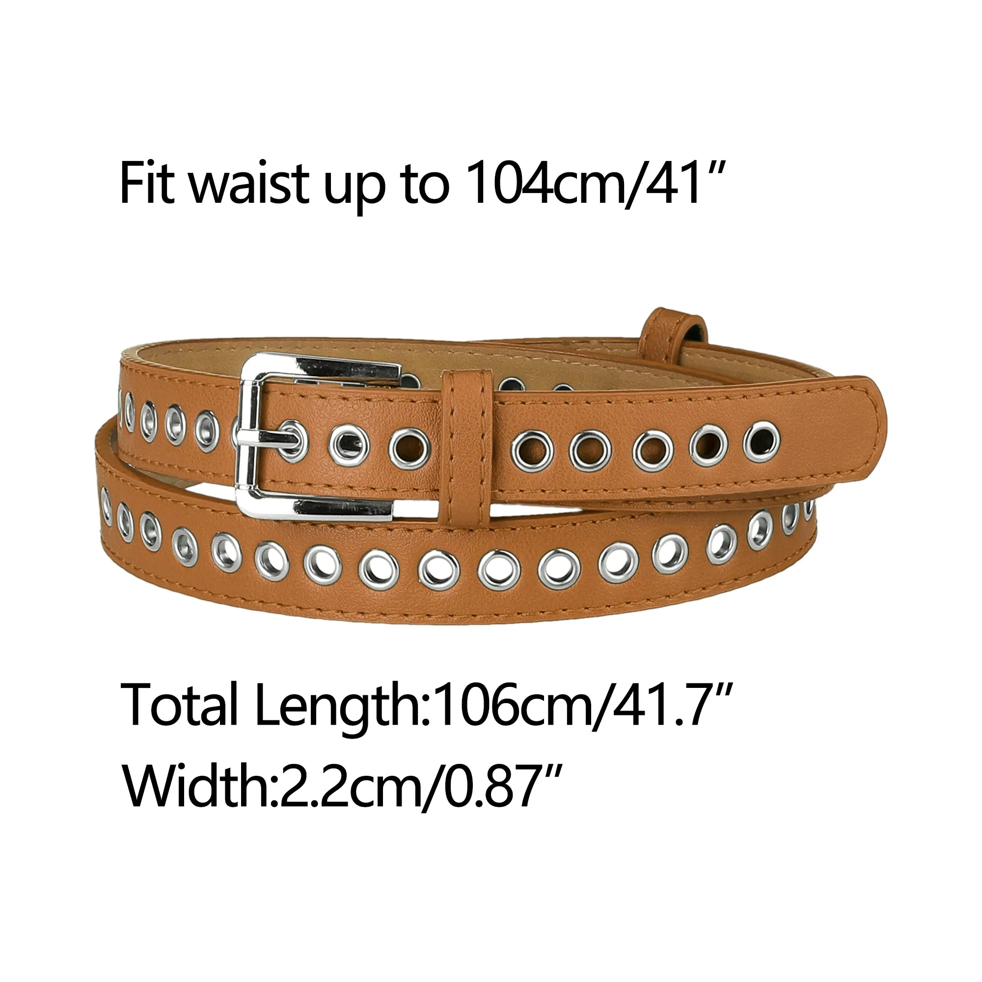Women Grommet Belt PU Leather Metal Buckle Skinny Waist Hollow Belts sold by Allegra K product image thumbnail 3