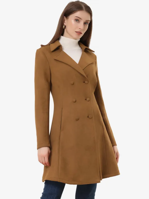 Double Breasted Notched Lapel Winter Elegant Long Coat sold by Allegra K