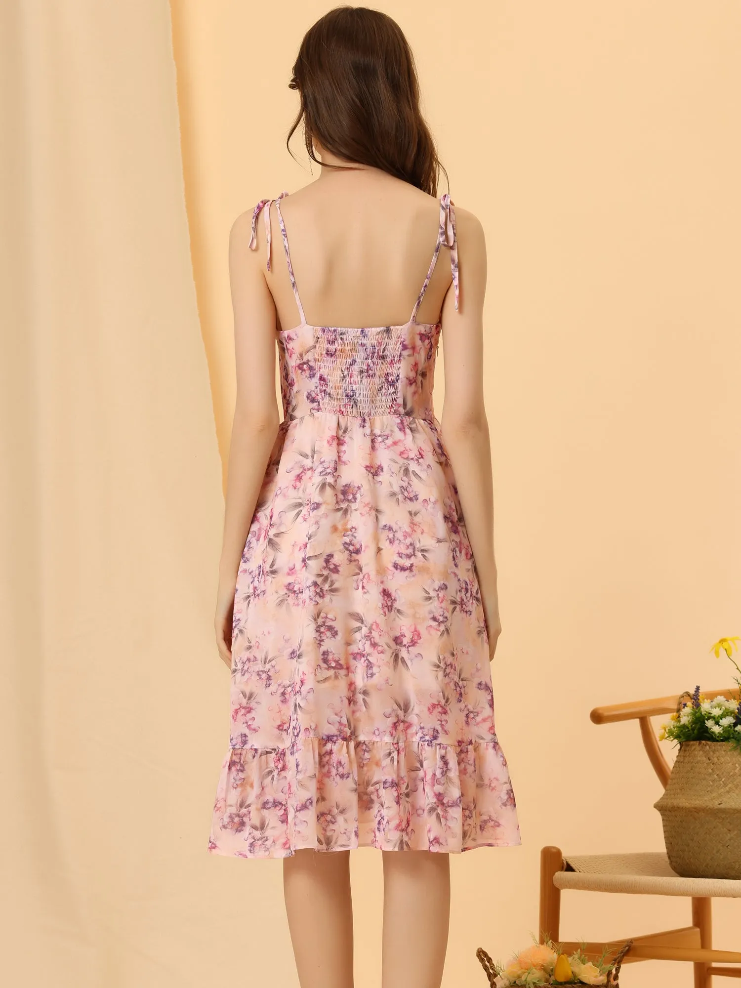Floral Spaghatti Straps Sweetheart Neck Ruffed Hem Casual Dress sold by Allegra K product image thumbnail 3