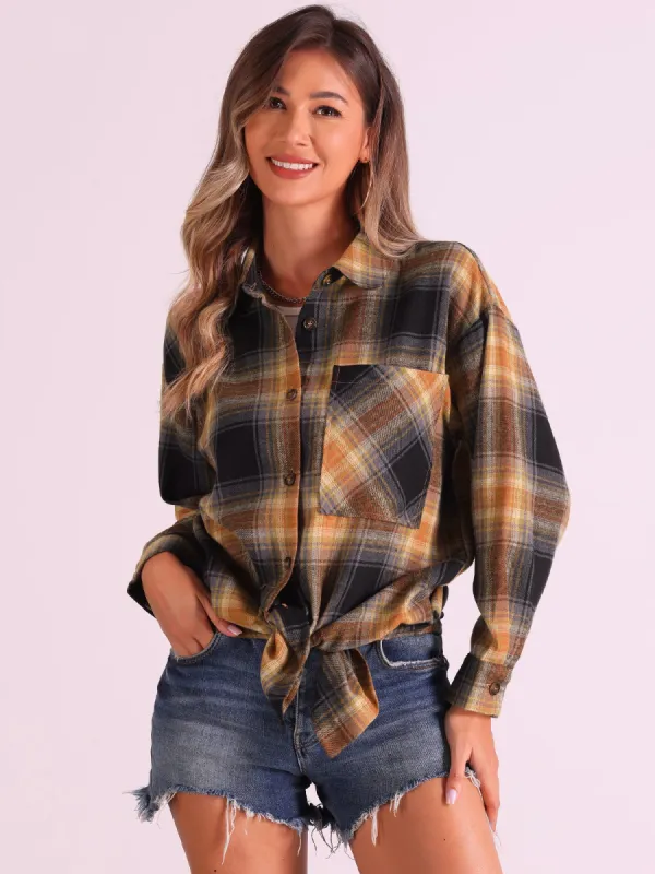 Flannel Plaid Oversized Long Sleeve Casual Button Down Shirt sold by Allegra K