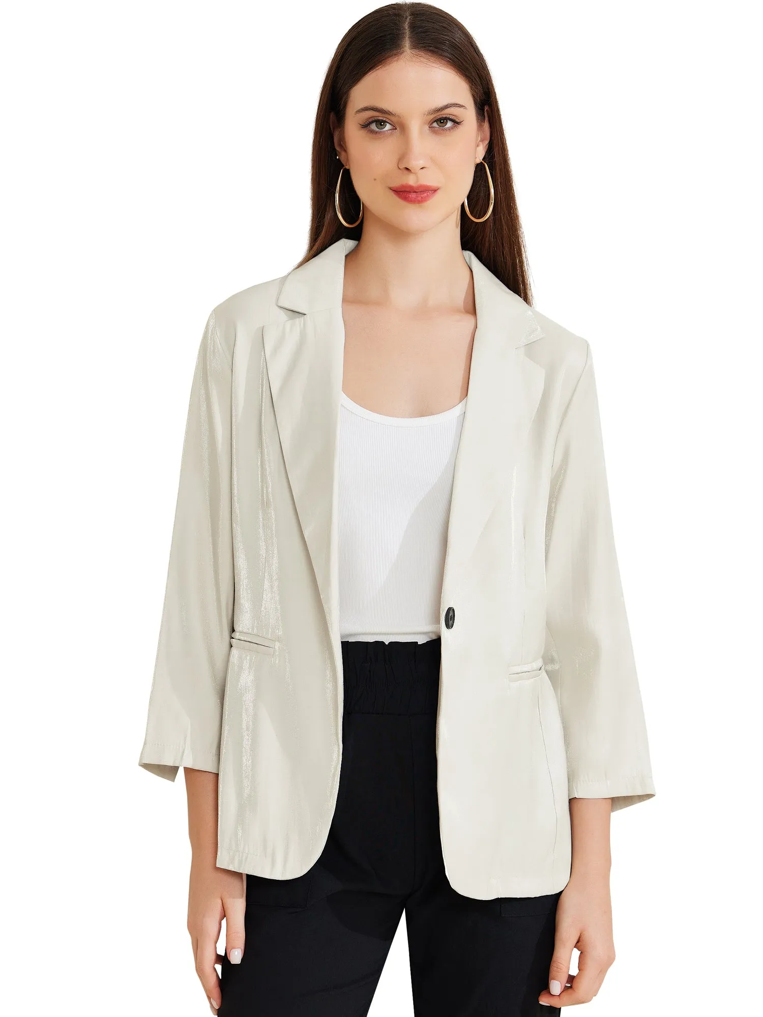 Open Front Lapel Button Casual Work Office Blazer sold by Allegra K product image thumbnail 5