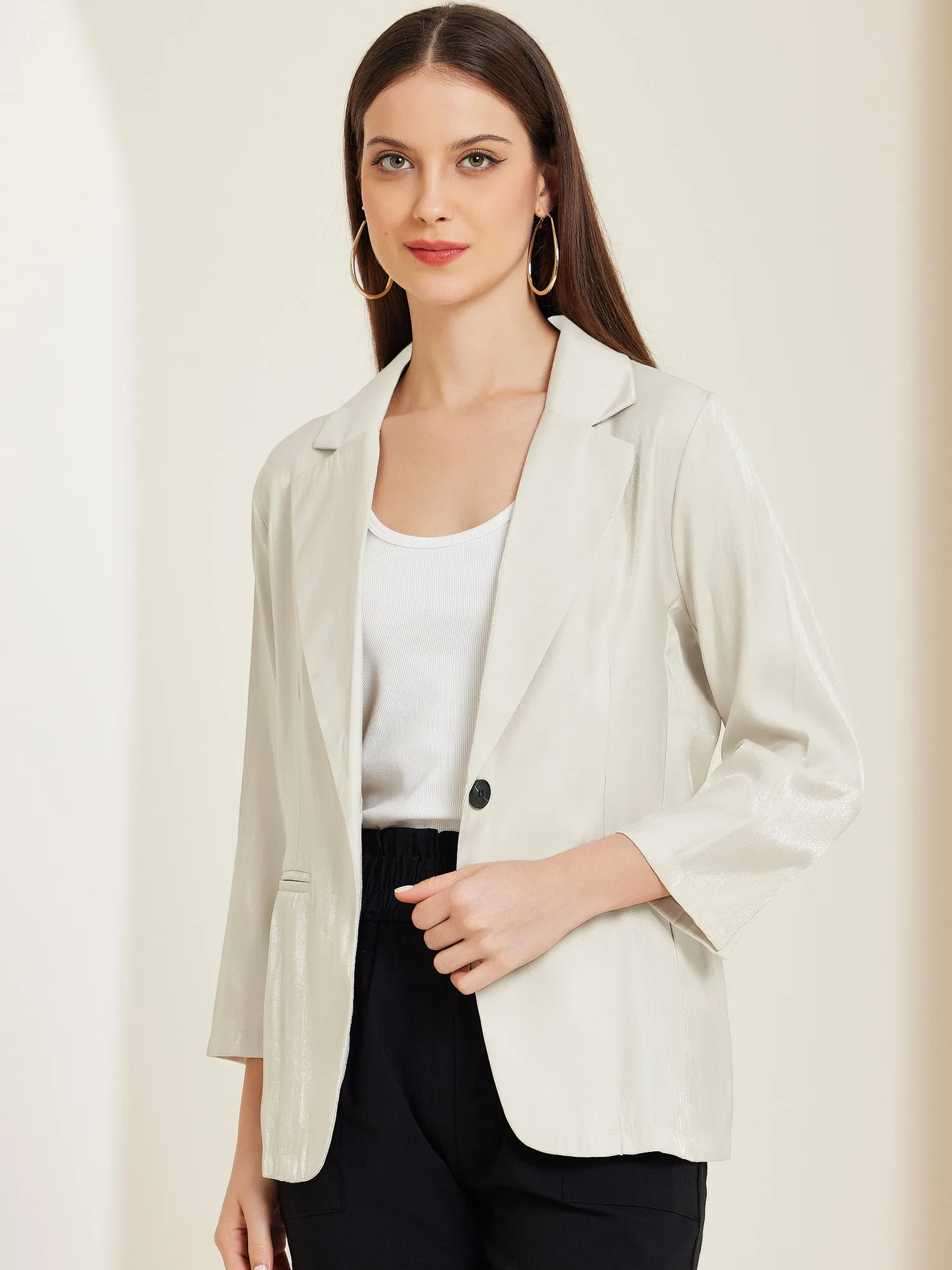 Open Front Lapel Button Casual Work Office Blazer sold by Allegra K