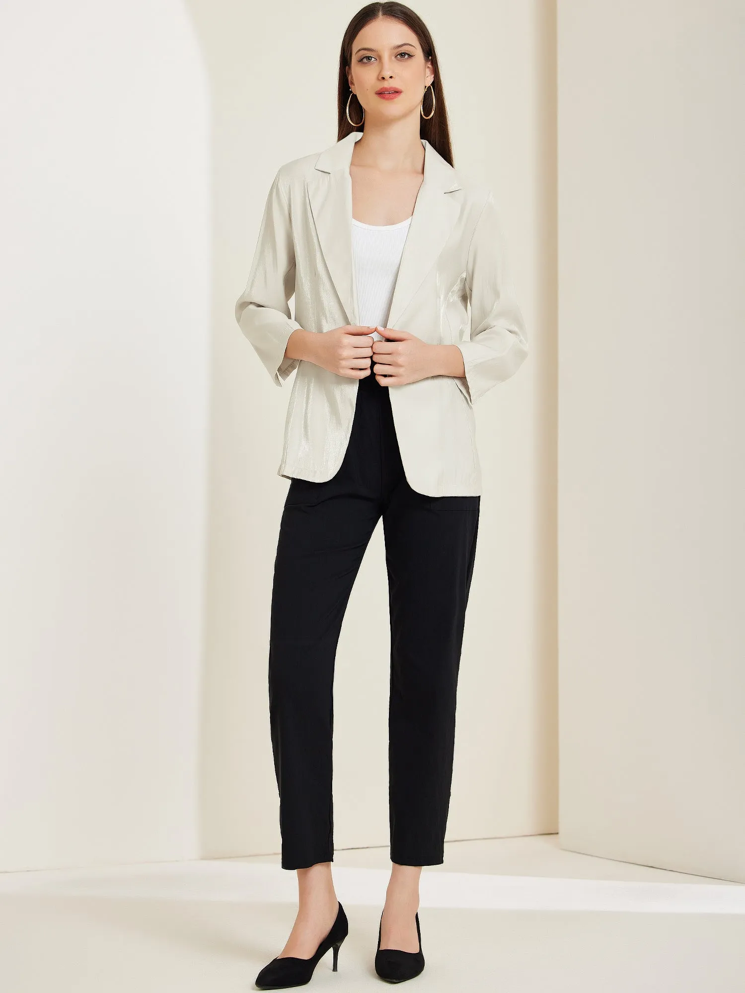 Open Front Lapel Button Casual Work Office Blazer sold by Allegra K product image thumbnail 2