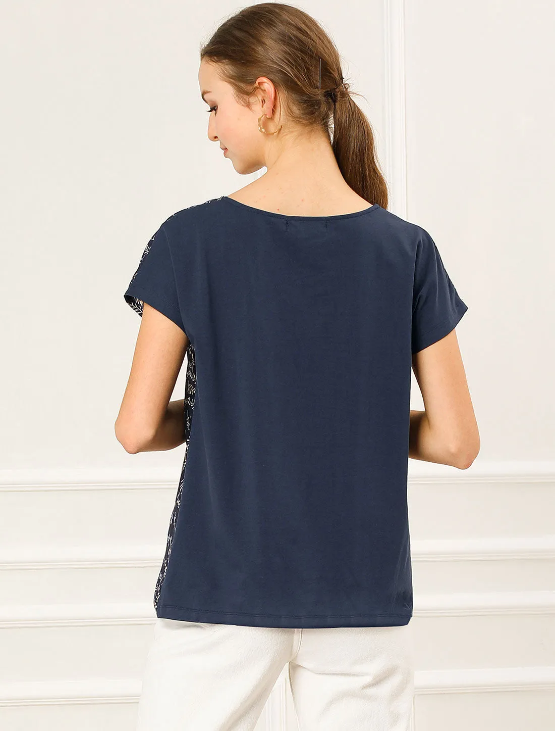 Short Sleeve Casual Patchwork Summer Top Floral Print T Shirt sold by Allegra K product image thumbnail 5