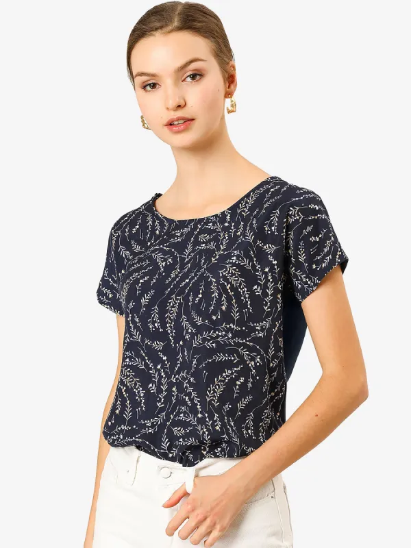 Short Sleeve Casual Patchwork Summer Top Floral Print T Shirt sold by Allegra K