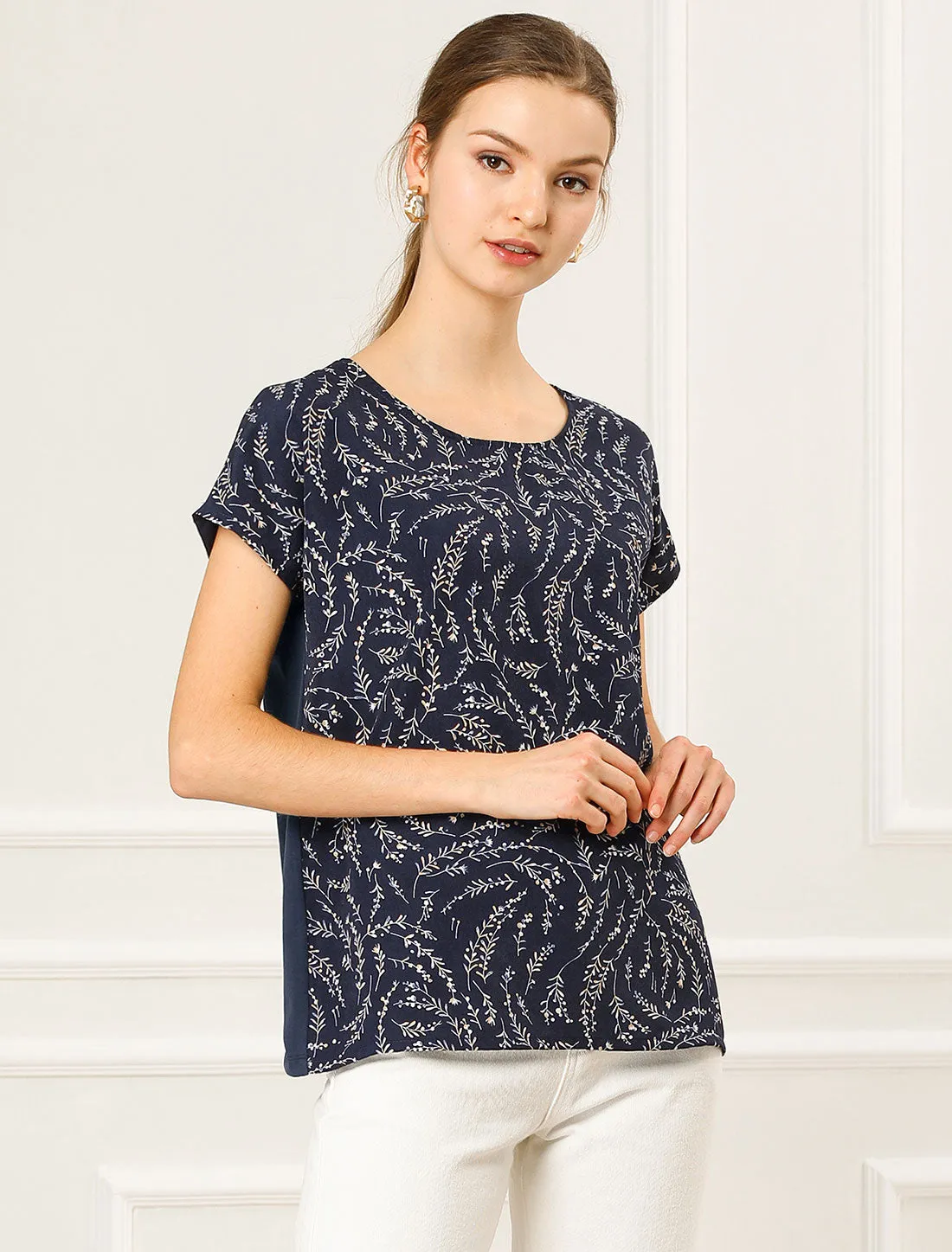 Short Sleeve Casual Patchwork Summer Top Floral Print T Shirt sold by Allegra K product image thumbnail 3