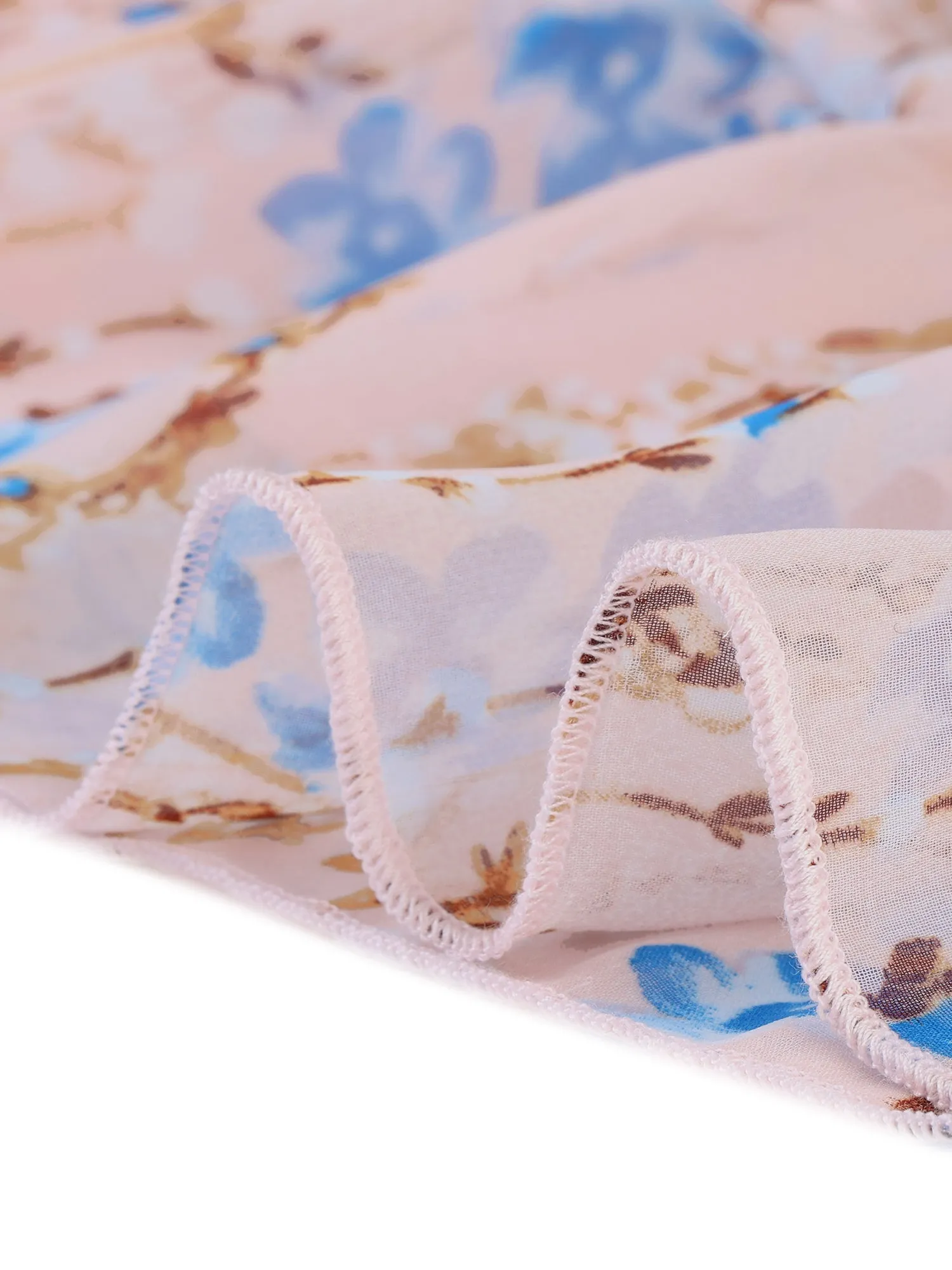 Floral Smocked Waist Sheer Sleeve Ruffle Layers Chiffon Dress sold by Allegra K product image thumbnail 4