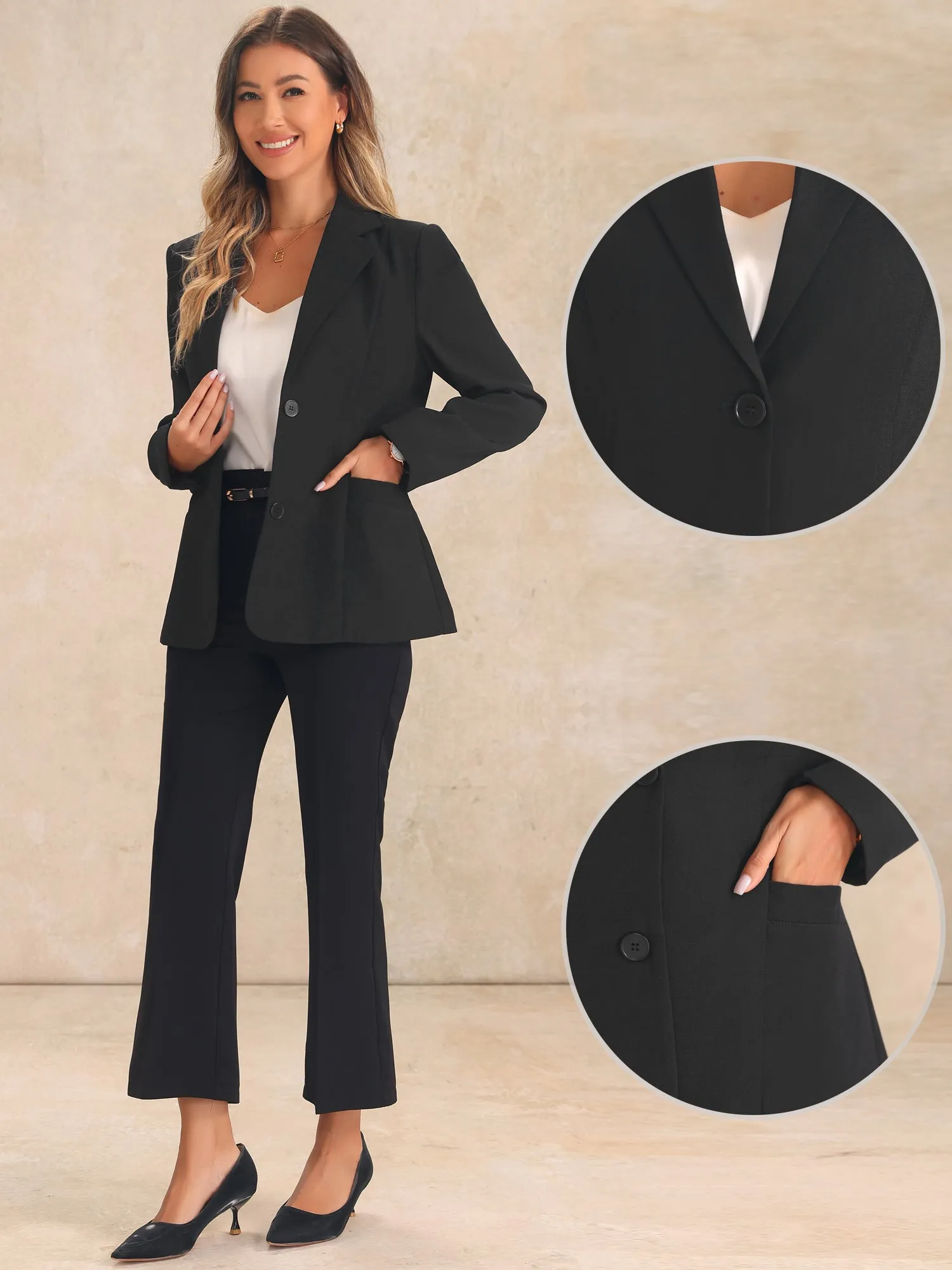 Notched Lapel Long Sleeve Pockets Work Office Blazer sold by Allegra K product image thumbnail 2