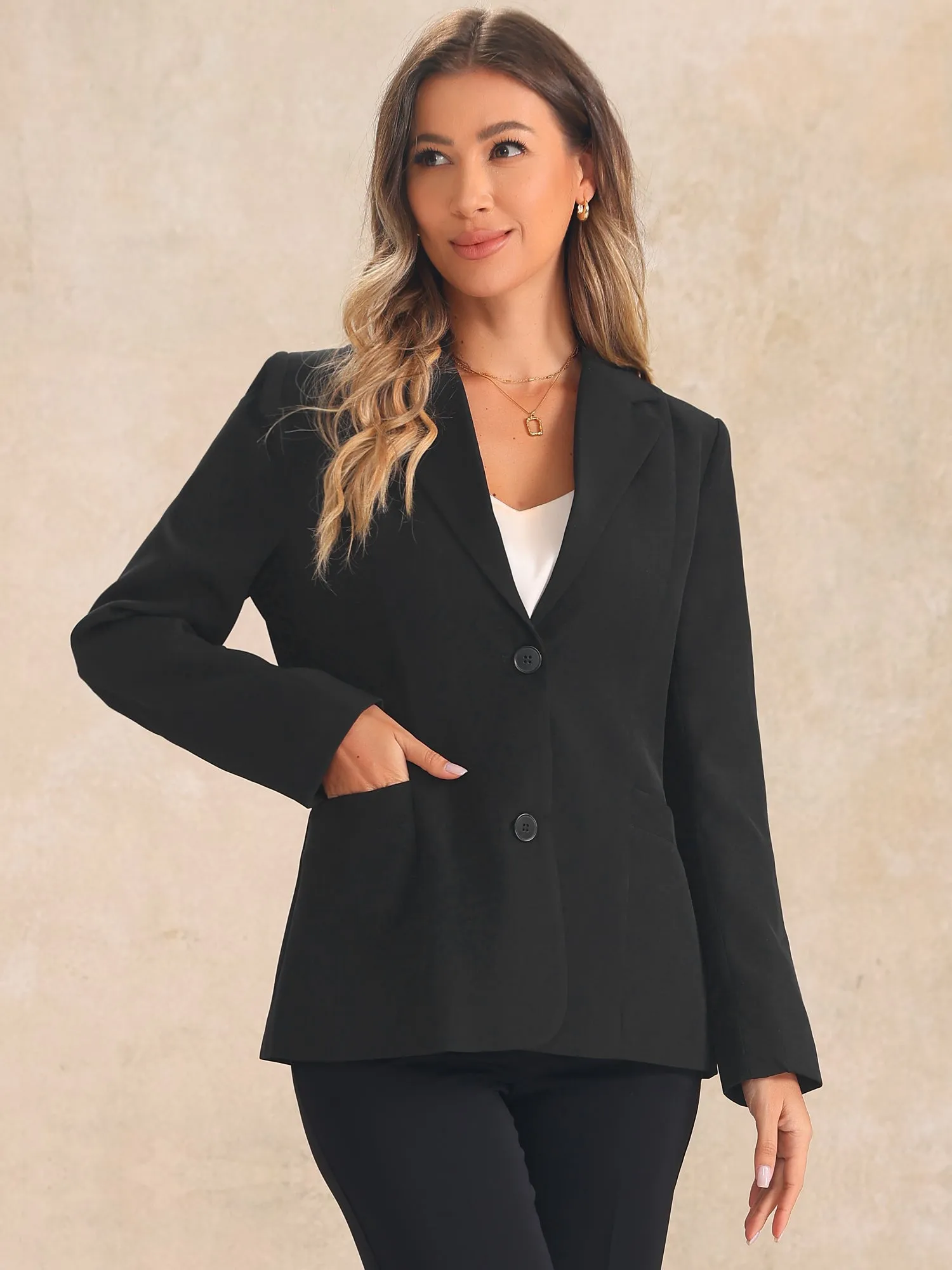 Notched Lapel Long Sleeve Pockets Work Office Blazer sold by Allegra K
