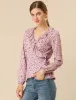 Floral V Neck Wrap Top Long Sleeve Tie Waist Ruffle Peplum Blouse sold by Allegra K
