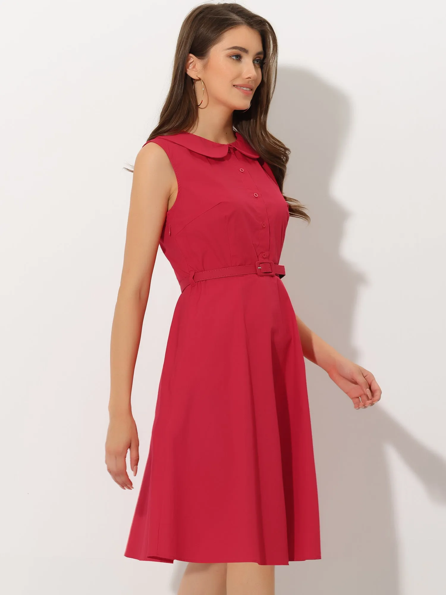 Peter Pan Collar Vintage Retro Sleeveless Pocketed Cotton A Line Shirt Dress sold by Allegra K product image thumbnail 4