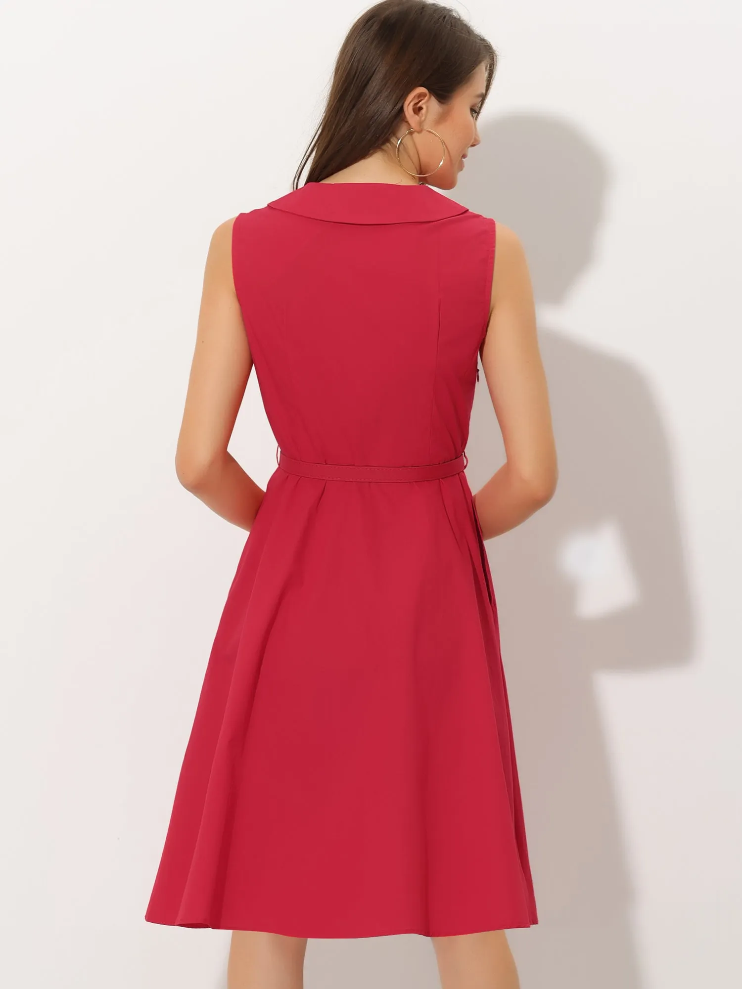 Peter Pan Collar Vintage Retro Sleeveless Pocketed Cotton A Line Shirt Dress sold by Allegra K product image thumbnail 3