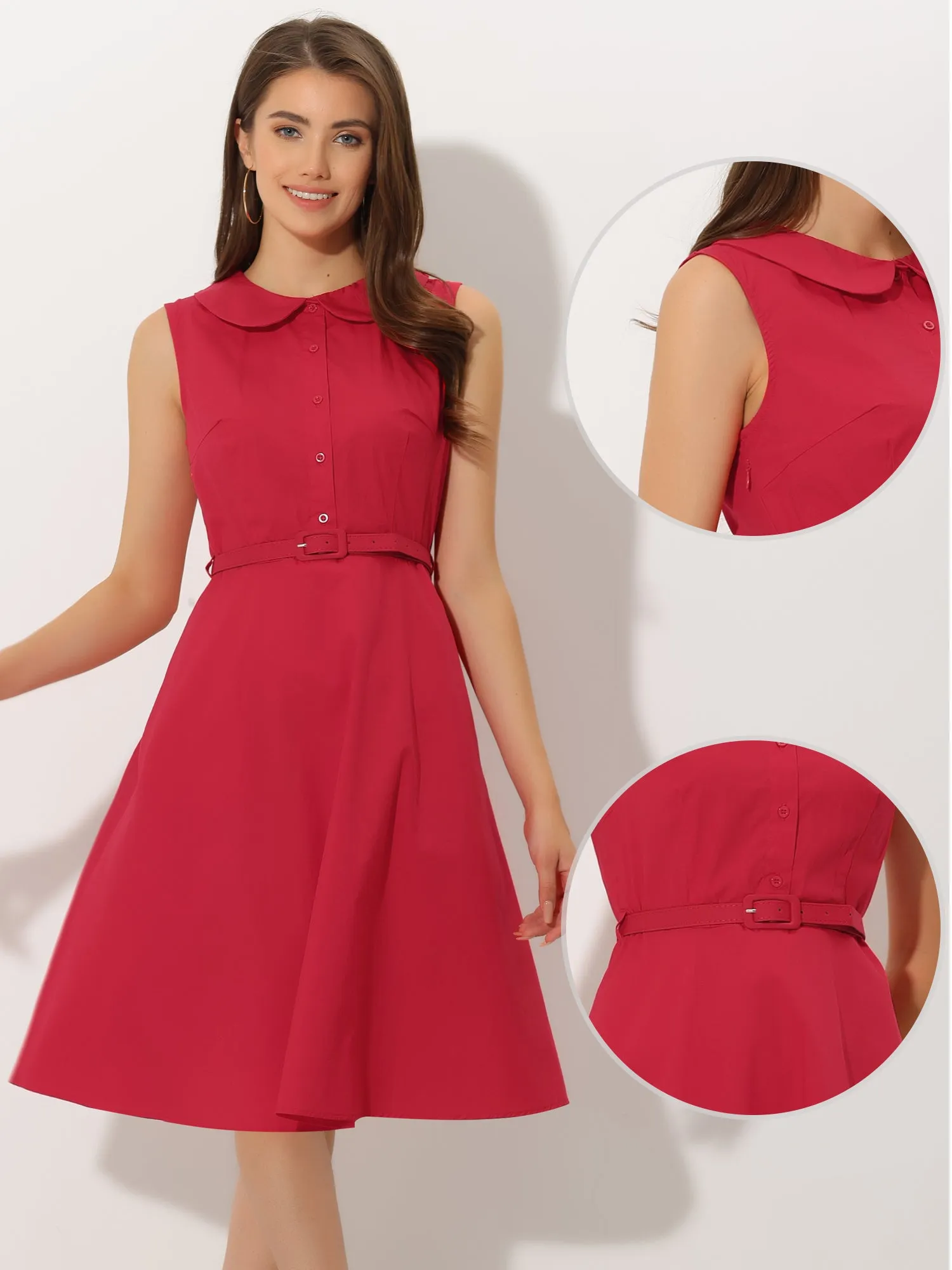 Peter Pan Collar Vintage Retro Sleeveless Pocketed Cotton A Line Shirt Dress sold by Allegra K product image thumbnail 2