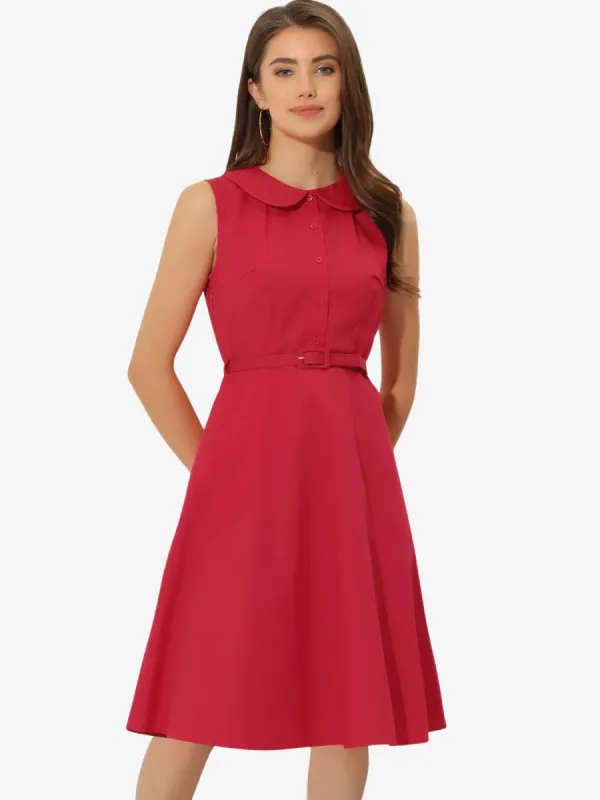 Peter Pan Collar Vintage Retro Sleeveless Pocketed Cotton A Line Shirt Dress sold by Allegra K