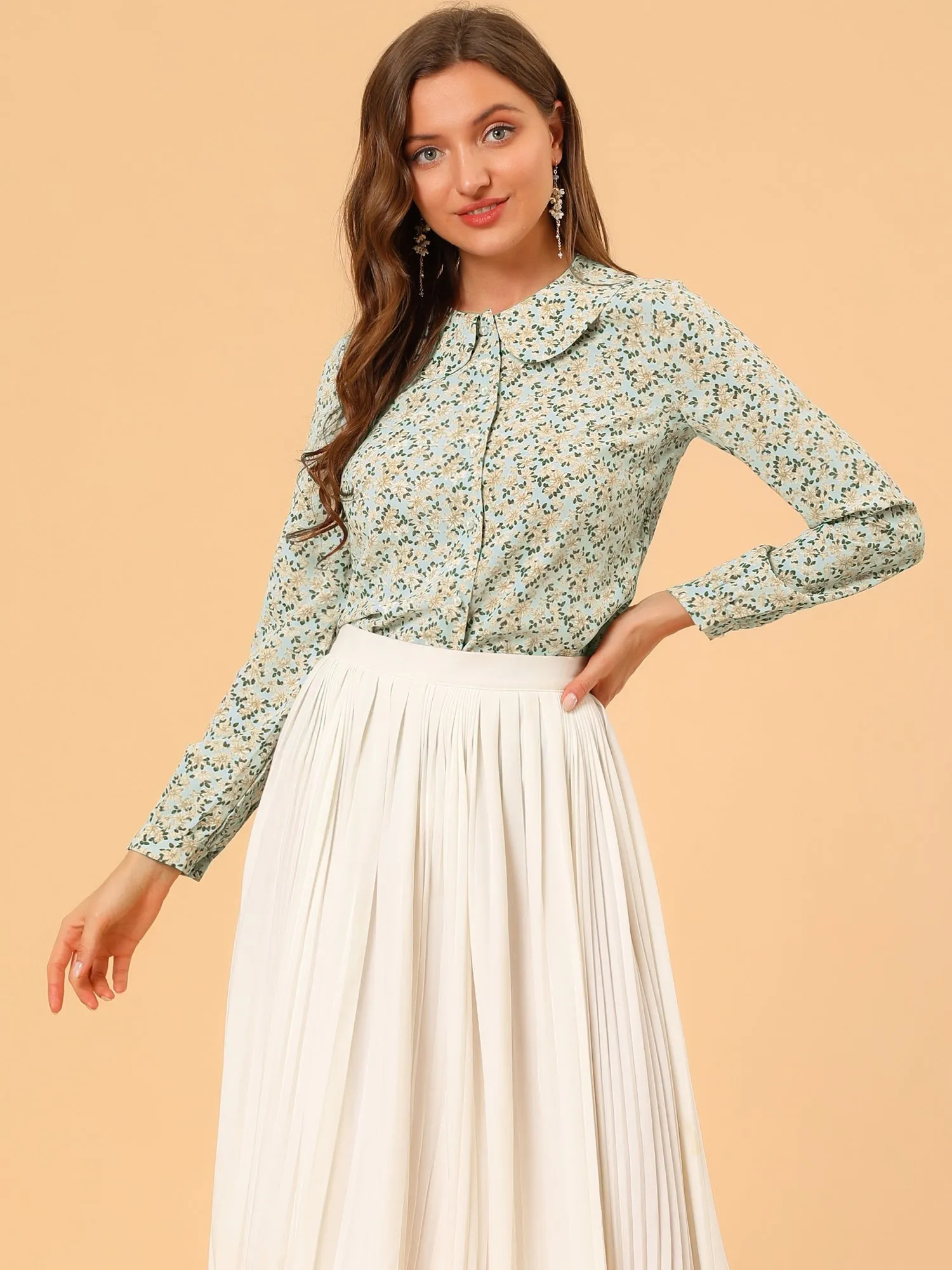 Casual Peter Pan Collar Floral Button Down Shirt sold by Allegra K product image thumbnail 3