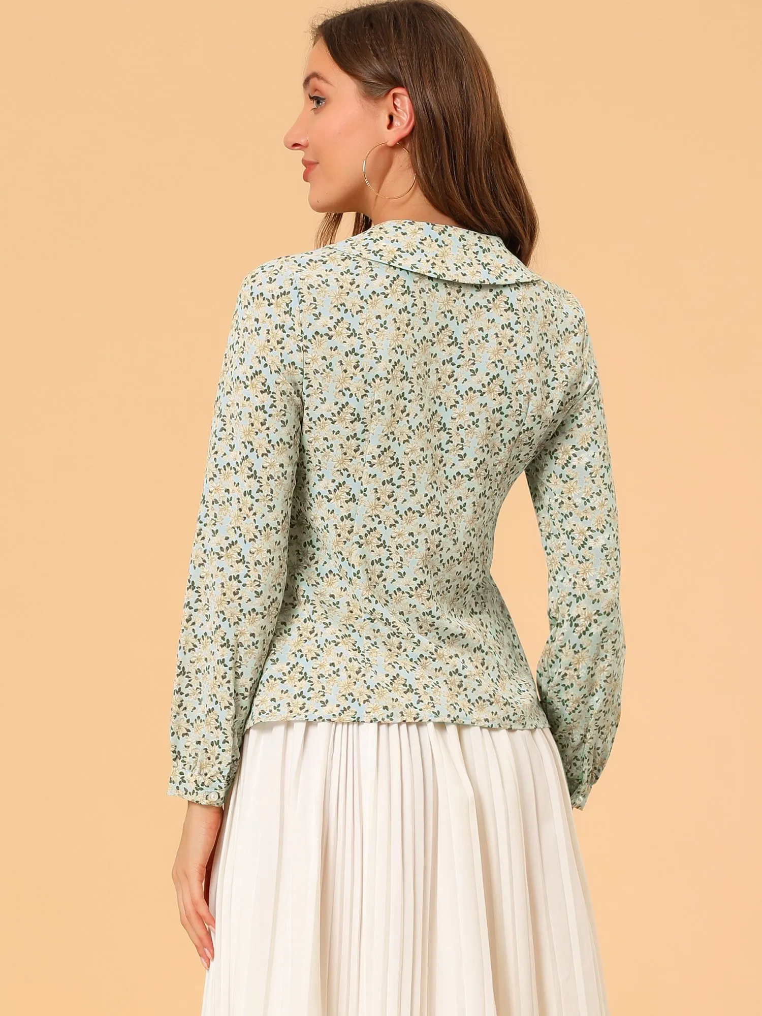 Casual Peter Pan Collar Floral Button Down Shirt sold by Allegra K product image thumbnail 5
