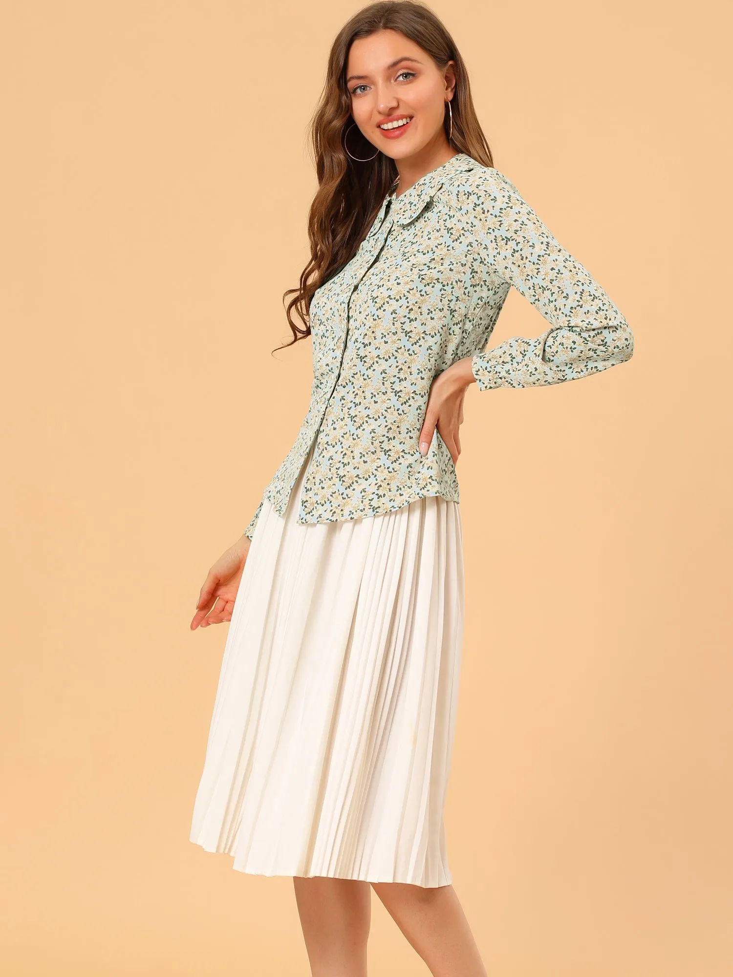 Casual Peter Pan Collar Floral Button Down Shirt sold by Allegra K product image thumbnail 4