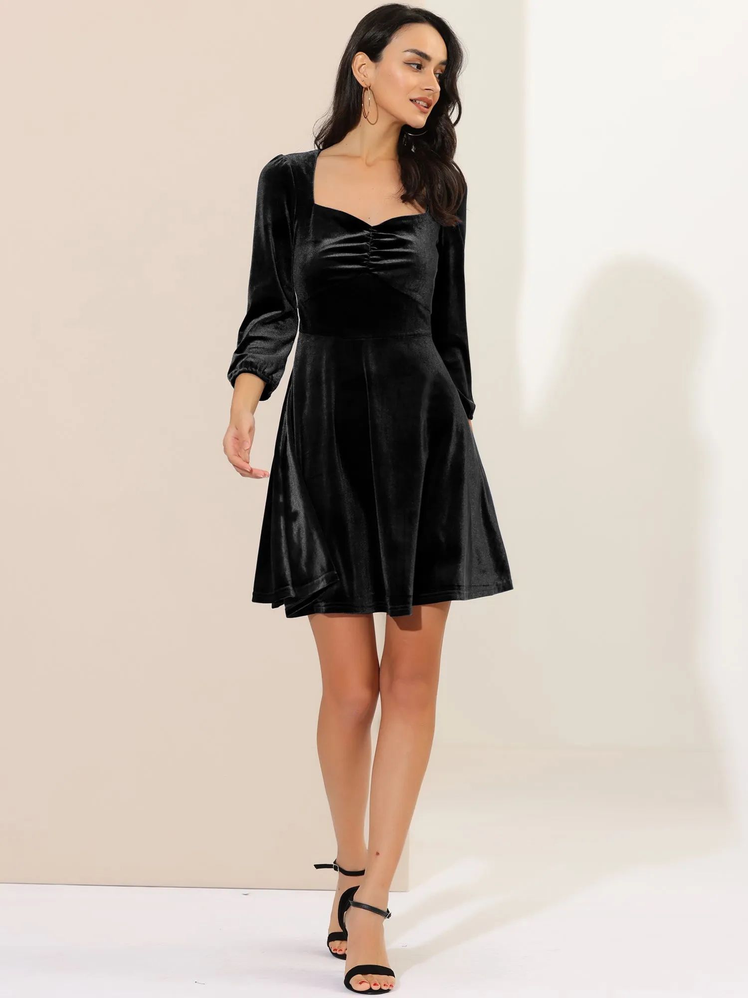Halloween Party Vintage Square Neck 3/4 Sleeve Velvet Mini Dress sold by Allegra K product image thumbnail 2