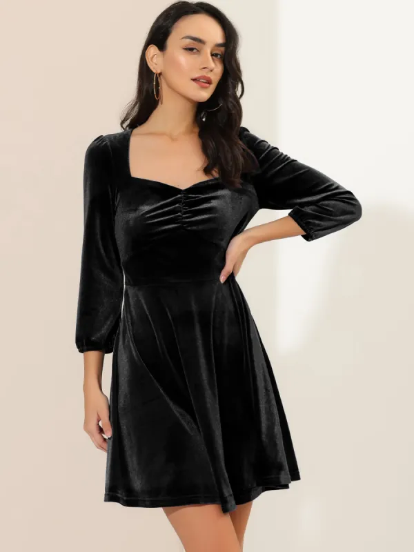 Halloween Party Vintage Square Neck 3/4 Sleeve Velvet Mini Dress sold by Allegra K