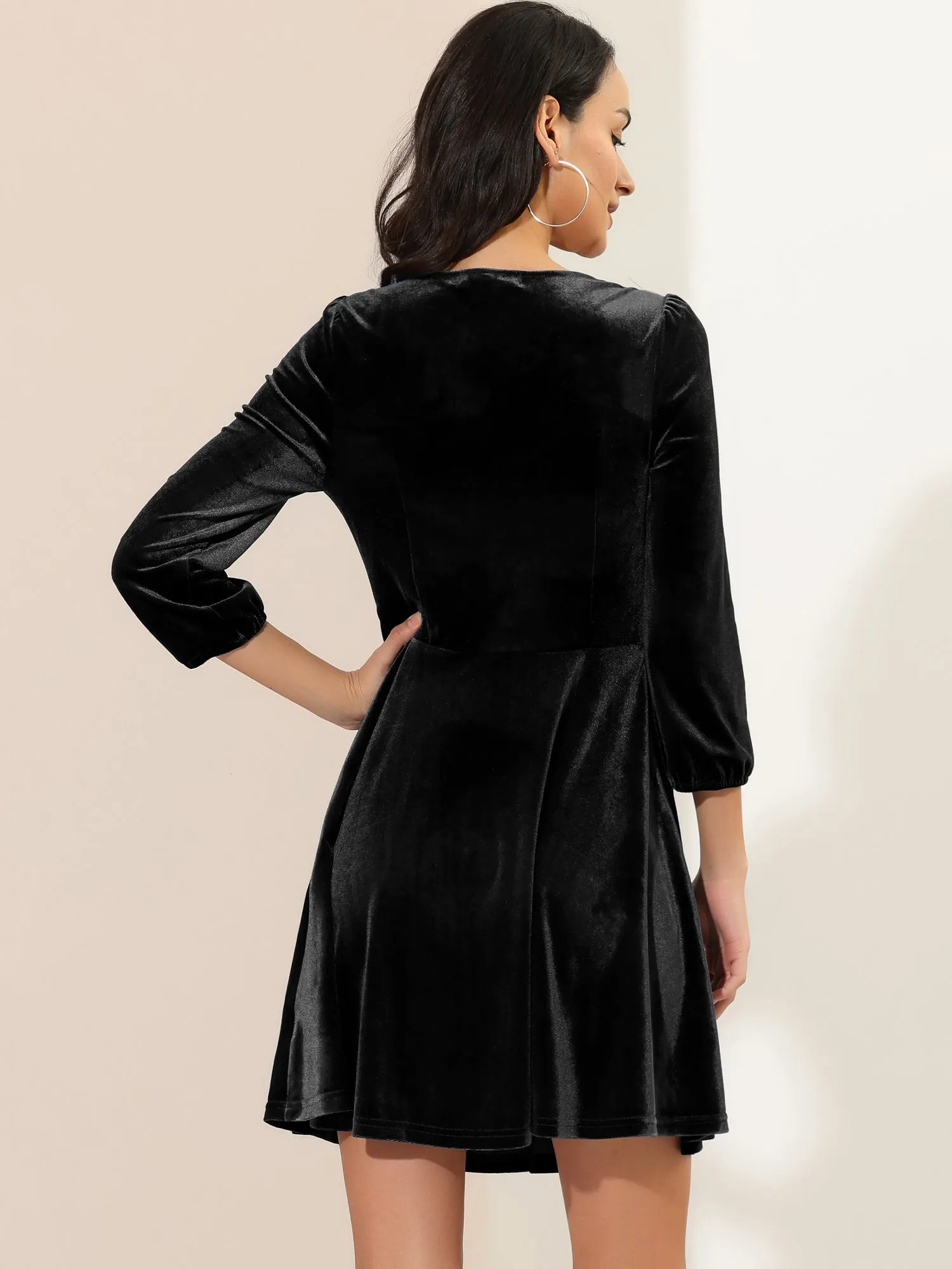 Halloween Party Vintage Square Neck 3/4 Sleeve Velvet Mini Dress sold by Allegra K product image thumbnail 4