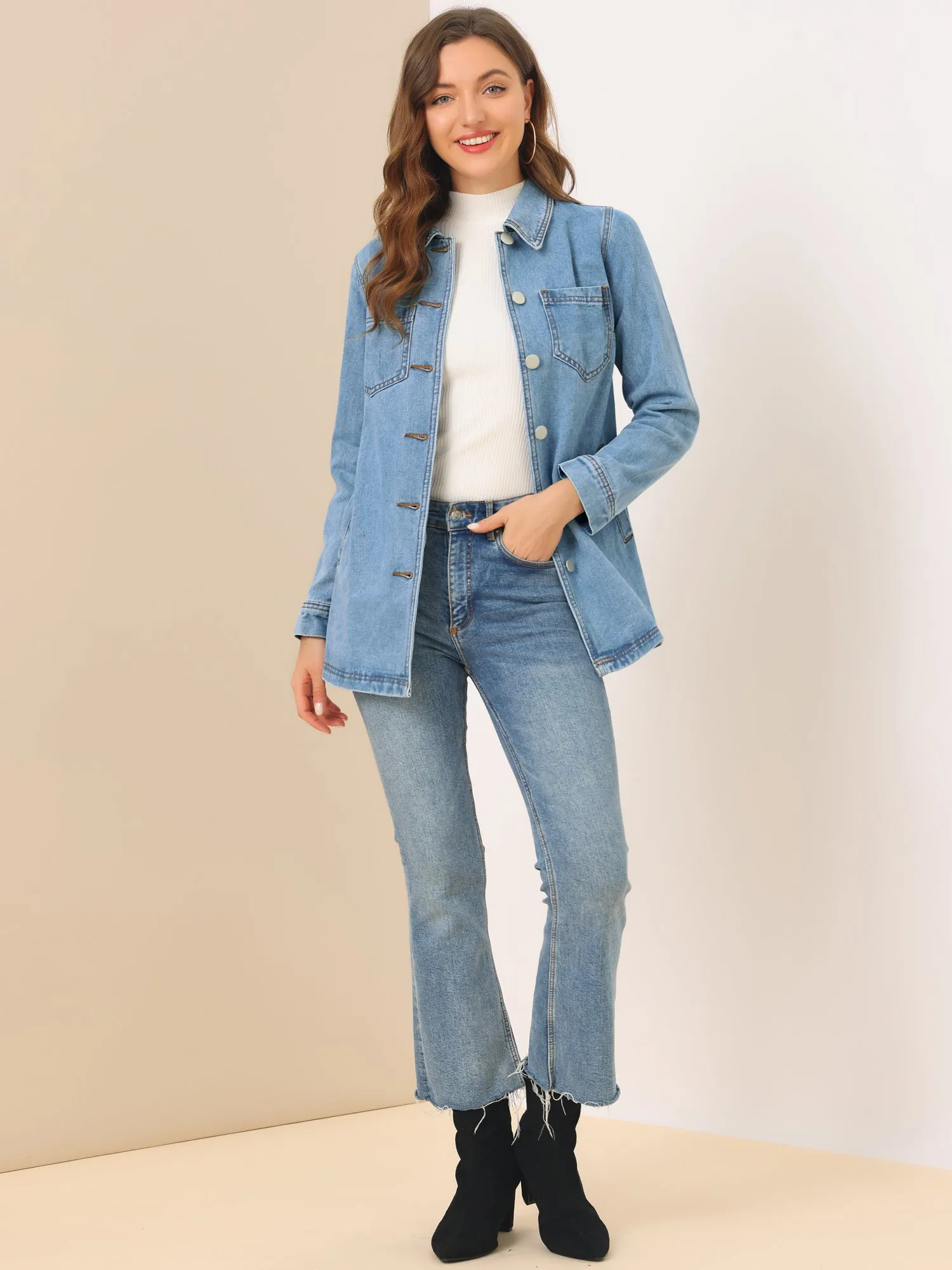 s Jean Button Up Long Sleeve Washed Casual Denim Jacket sold by Allegra K product image thumbnail 2