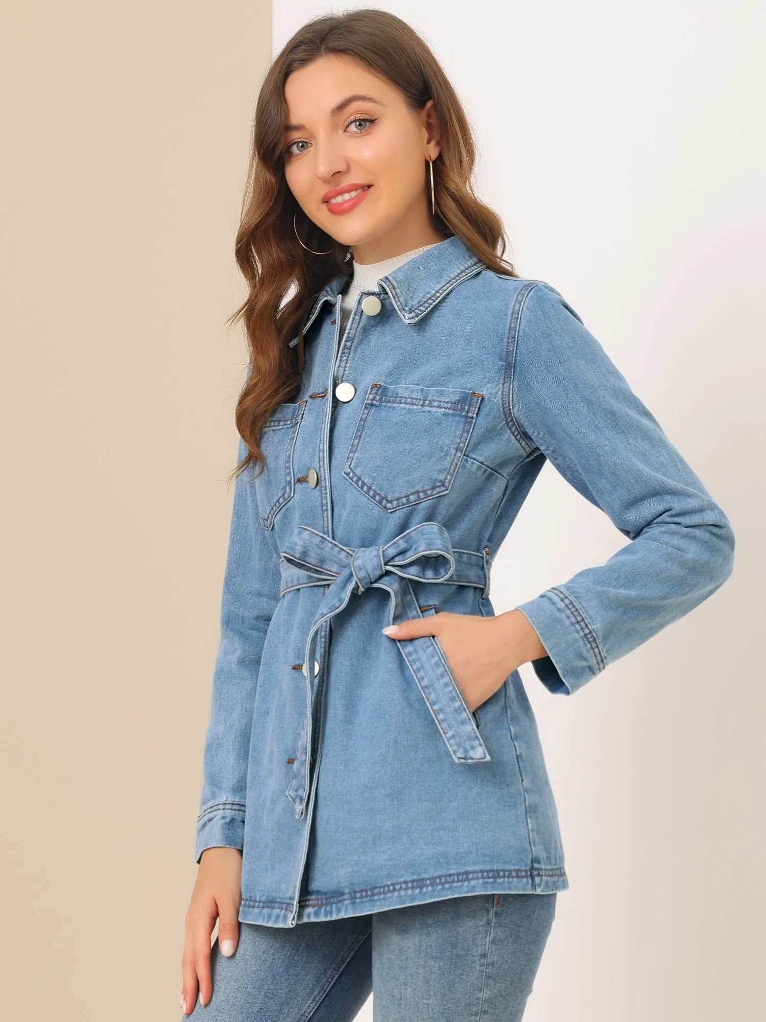 s Jean Button Up Long Sleeve Washed Casual Denim Jacket sold by Allegra K product image thumbnail 3