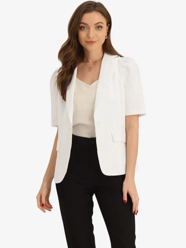 Short Sleeve Lapel Collar Buttoned Work Office Casual Blazer sold by Allegra K