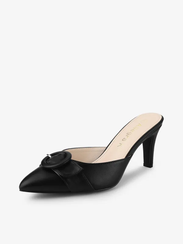 Buckle Pointed Toe Stiletto Heel Slides Mules sold by Allegra K