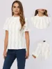 Eyelet Mock Neck Puff Sleeve Ruffle Textured Blouse sold by Allegra K